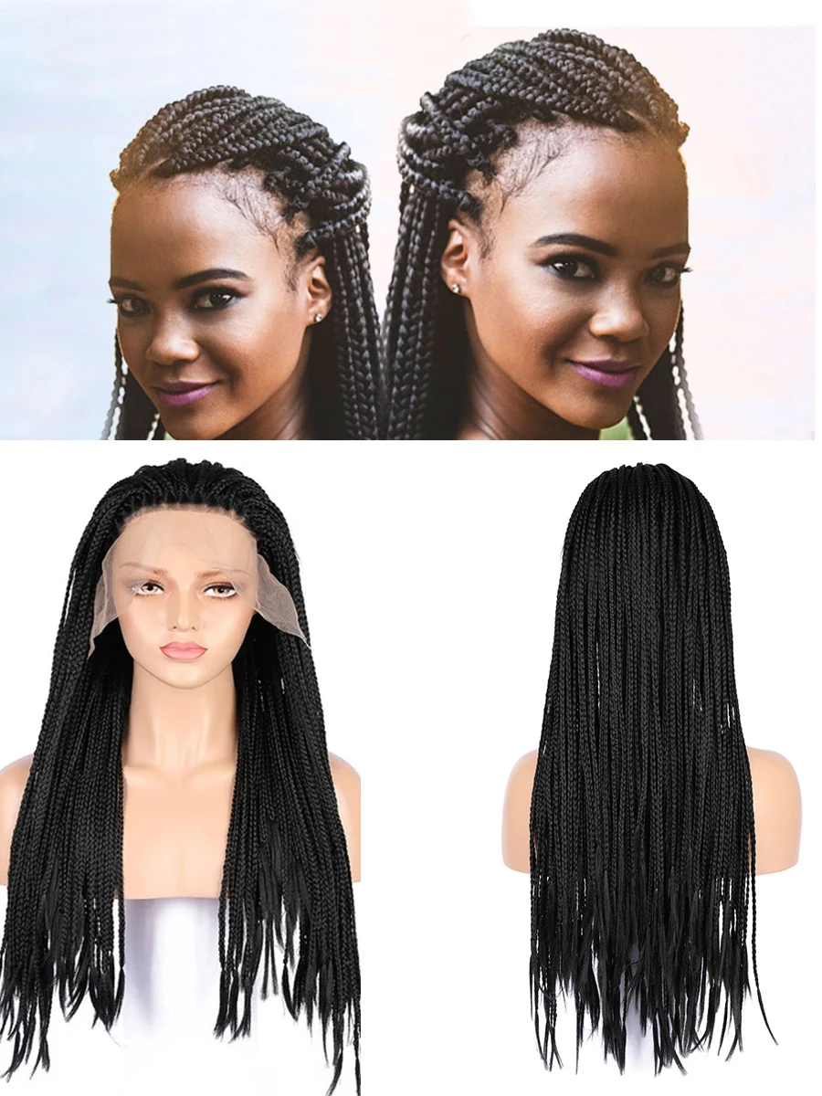 26 Inch Black Color Long Synthetic Lace Front Wigs Box Braided Wigs For Black Women Braided Wig Heat Resistant Braiding Hair