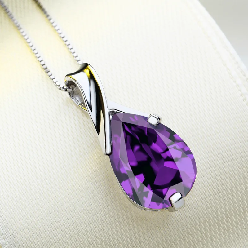 New S925 Sterling Silver Necklace Angel Tears Crystal Purple Pendant for Woman Charm Jewelry Gift | Украшения и аксессуары