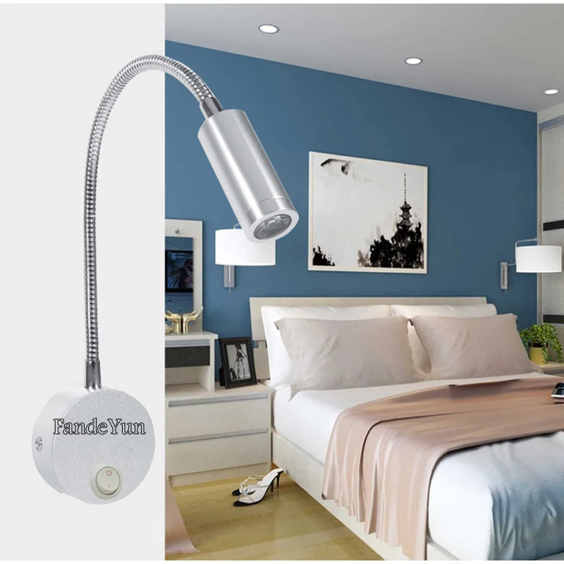 decorative wall lights New Design Reading Lamp LED Wall lamp 3W for Bedside Study Book Lamp Black Silver White wall light EU Plug Cord AC85-265V wall mounted lamp