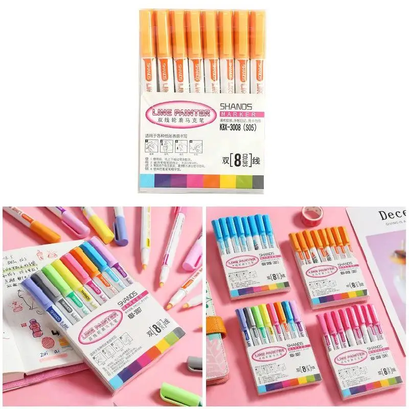 8 двусторонних контурных ручек цветные маркеры каллиграфия и живопись подарки