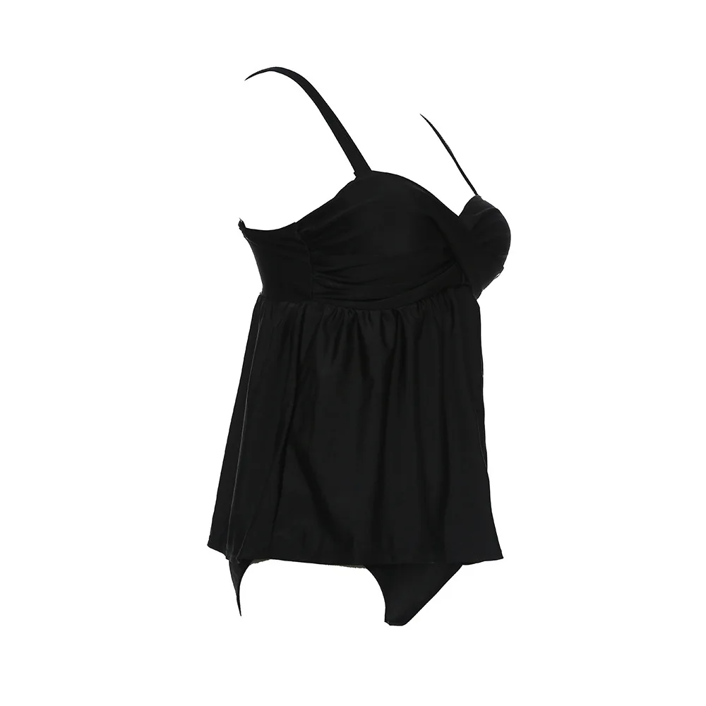 Черный купальник большого размера танкини женский купальный костюм с разрезом