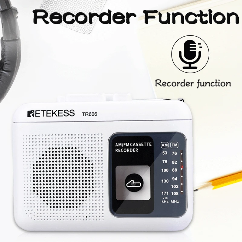 

Retekess TR606 Cassette Playback Radio FM/AM Portable Radio Voice Recorder Support Built-in/External Microphone Recording