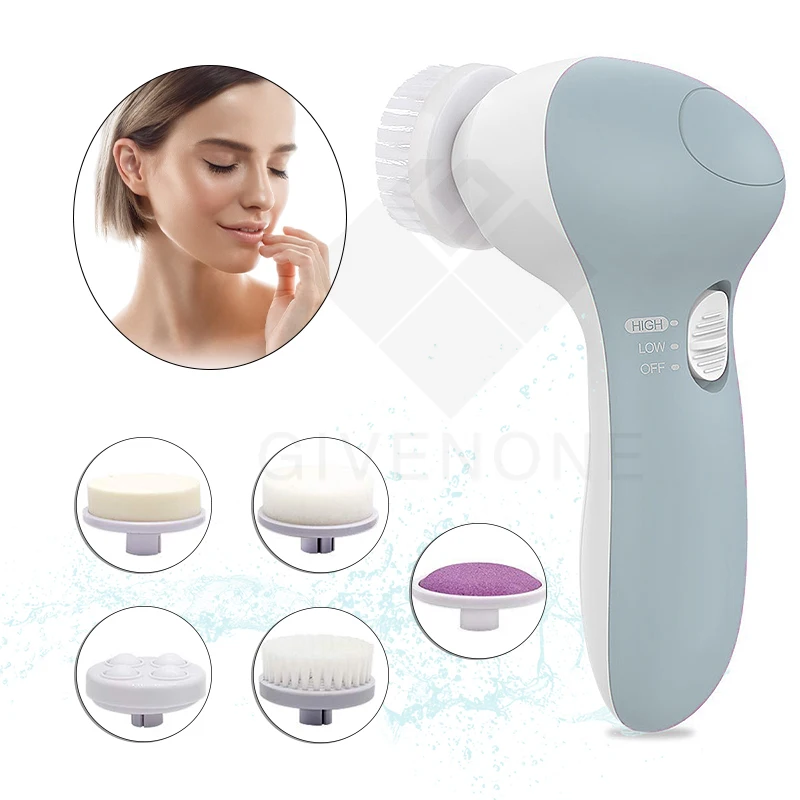 

5 in 1 Face Cleansing Brush Silicone Facial Brush Electric Wash Face Machine Deep Cleaning Pore Skin Care Face Massage Brush