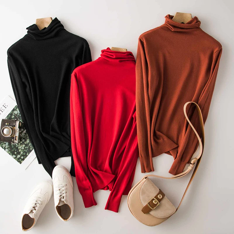 Female Long Sleeve Knitted Elastic Sweater Women Turtleneck Sweaters And Pullovers Ladies Winter Warm Jumper Soft Clothing Tops | Женская