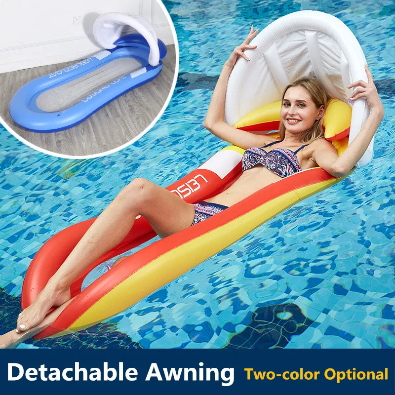 New Inflatable Covered Shade Floating Bed PVC Folding Chair Outdoor Floating Water Pad Mat Pool Toys Pool Floats For Adults
