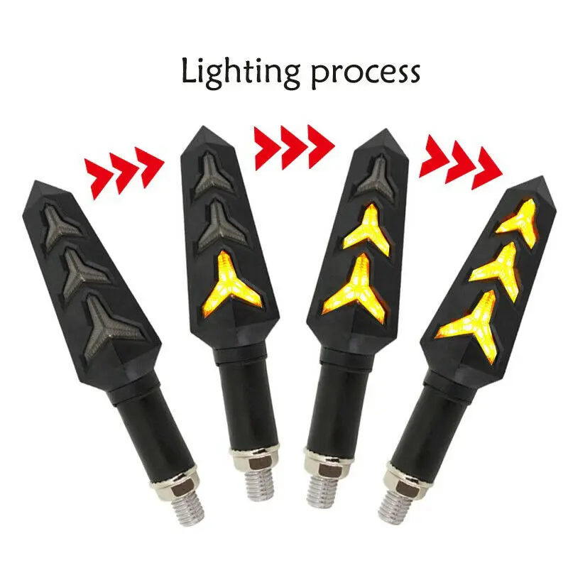 

4x Motorcycle LED Turn Signals Flowing Water Blinker Flashing Lights Flexible Bendable Flicker Amber Lamp Tail Flasher Indicator