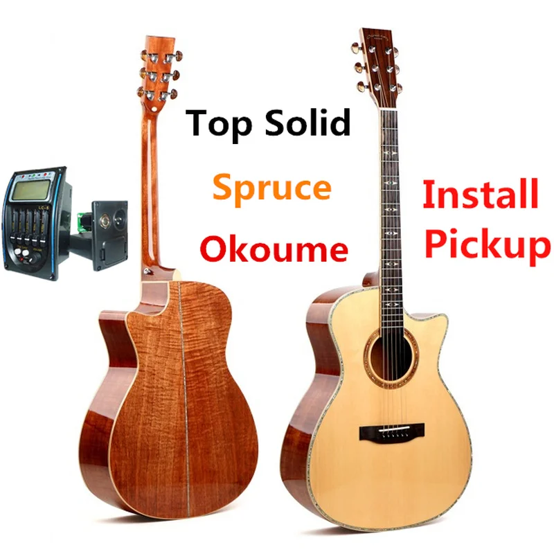 

Guitar Top Solid Spruce Okoume Acoustic Electric Steel-String 40 Inch A-Body Guitarra 6 Strings Folk Pop Cutaway Guitars