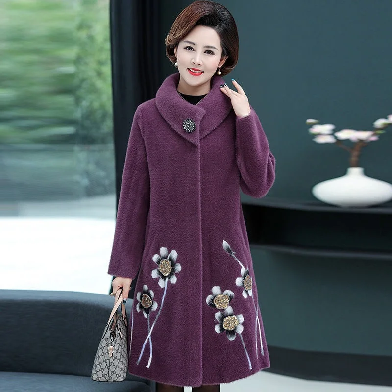 

Autumn Winter Imitation Mink Velvet Coat Outwear Women Clothing Stand Collar Loose Medium Length Thicken Knitted Sweater X532