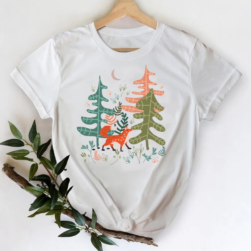 

2021 Abstract art style Shadow Cartoon Travel Clothing 90s Cute Spring Summer Top Lady Print Graphic T-shirts Women Female Tee