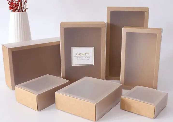 10 шт. крафт-бумага упаковочная коробка с прозрачным ПВХ-окном черный деликатный