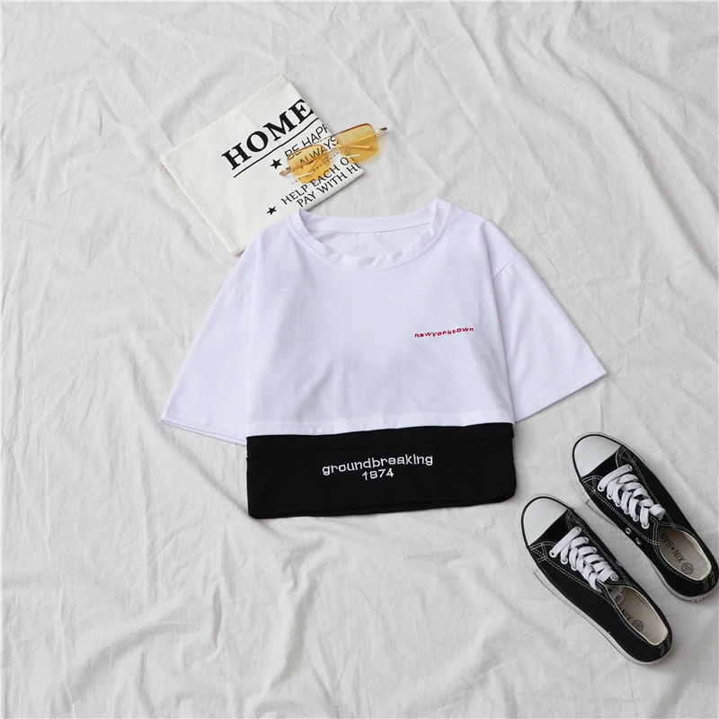 

Женская футболка, летние кроп-топы, футболка с коротким рукавом, футболка с надписью, Повседневная футболка в стиле Харадзюку