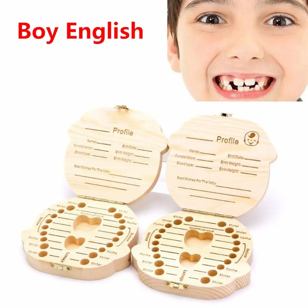 Boy English Деревянные детские молочные зубы коробка Детские сувениры Фетальные волосы зуб Коллекция Деревянный чехол - Цвет: Boy English