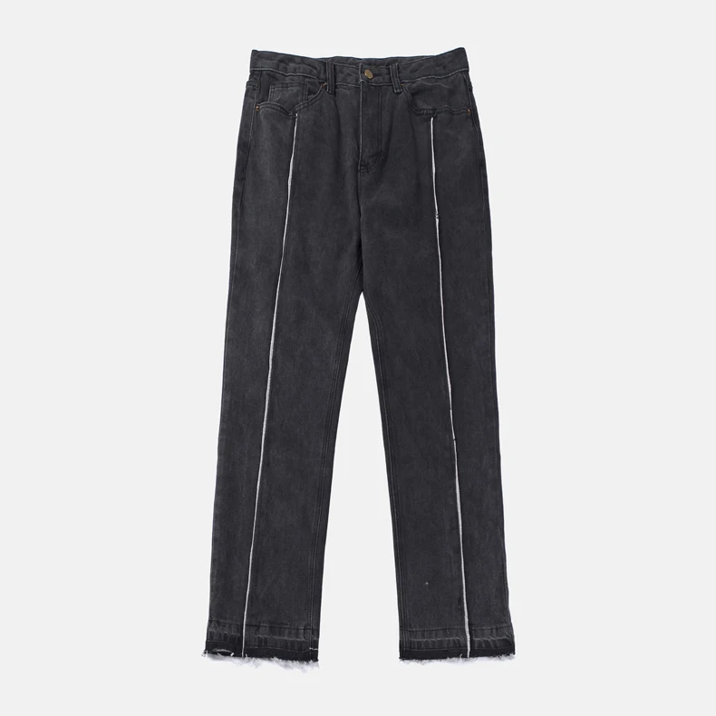 Dark Icon Middle Split High Street Jeans Men Washing Grey Straight Hip Hop Jeans Men's Denim Pants