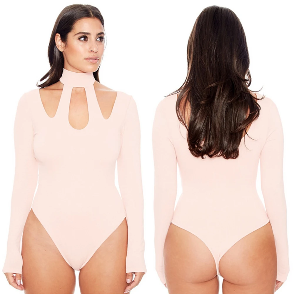 

Bodysuit Long Sleeve Women Body streetwear dropshipping Forefair Sexy Bodycon Hollowout Neck Sheath Crotch Basic Overalls Top