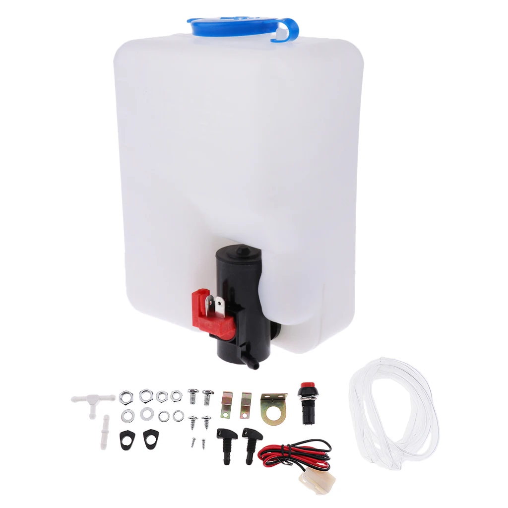 

Universal 12V Windshield Wiper Washer Fluid Bottle Windscreen Water Reservoir tank Hose Jet Switch Full Set