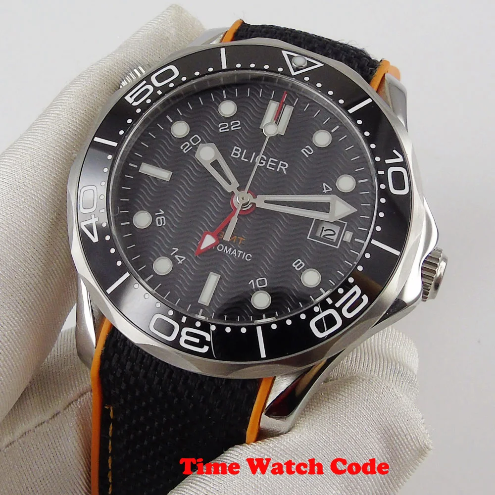 Bliger 41 мм GMT автоматические мужские наручные часы черное окно с датой набора