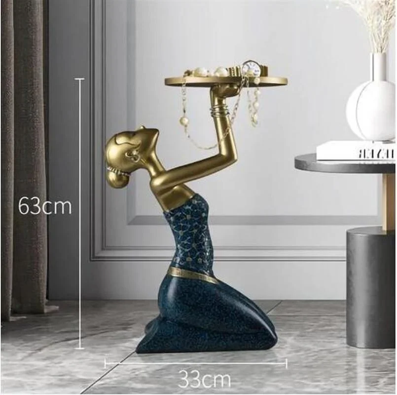 

Nordic Modern Home Decoration Statue Resin Kneeling Girls Figurine Storage Tray Floor Stand Figurine Living Room Decor Sculpture