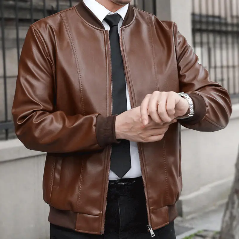 

3XL Men Leather Suit Jacket Men Slim Fit Short Coat Men PU Leather Jacket Streetwear Casual Blazer Jackets Outerwear Plus Size