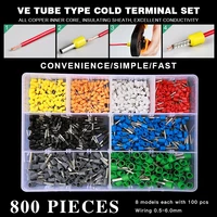 800pcs terminal boxed kit used for 0 5 6mm2 wire cable copper tube needle type insulated ferrules cold pressing connector sets
