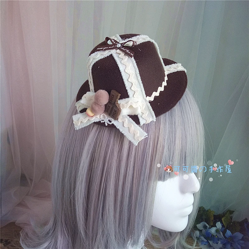 

Lolita hat chocolate biscuit coffee-colored accessories hat side clip Lolita hair hoop headpiece can be matched