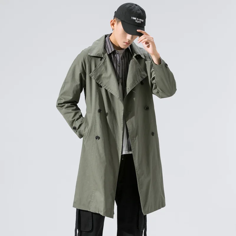 Мужское демисезонное пальто средней длины однотонный тренчкот в японском стиле