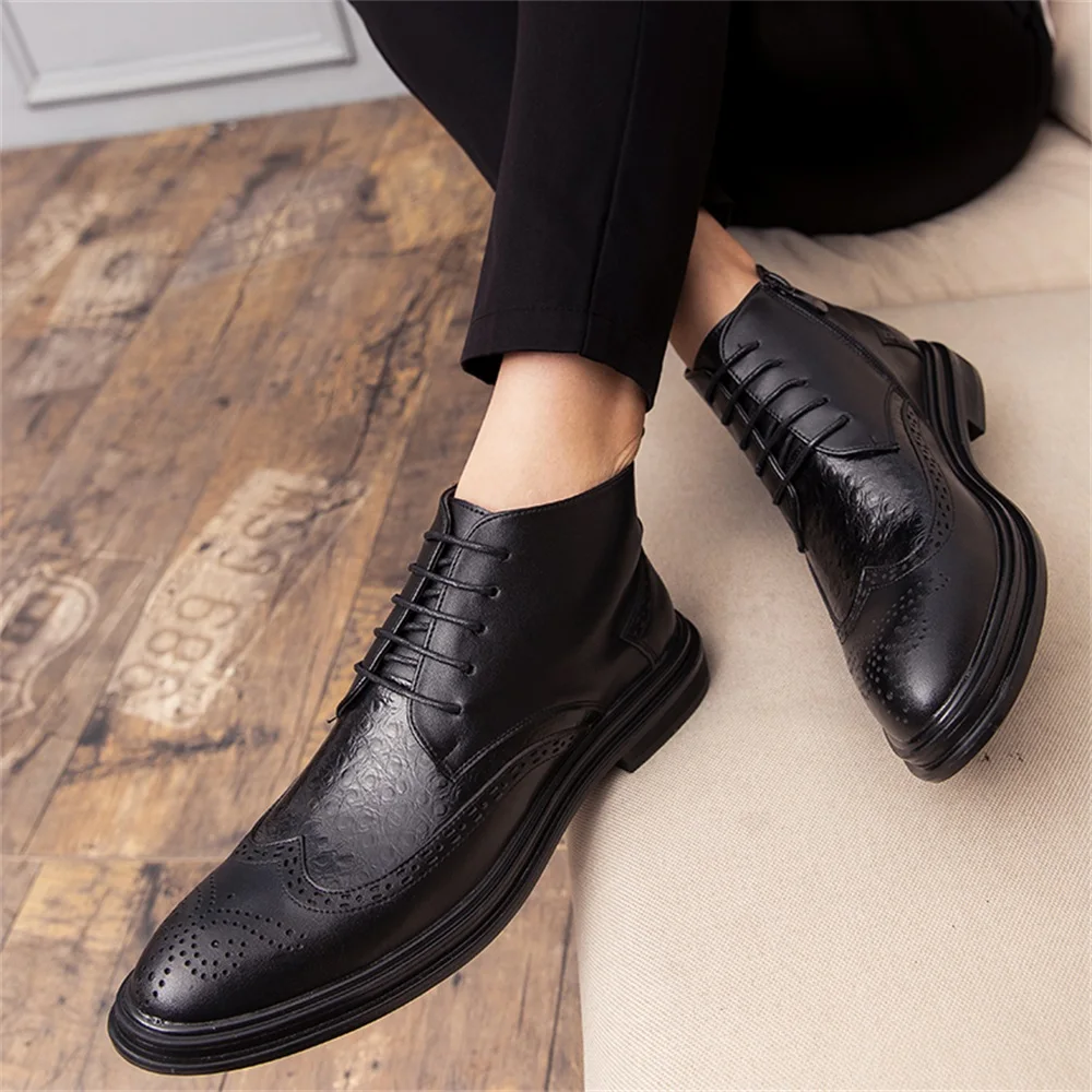 Мужские кожаные ботинки броги модные уличные мотоциклетные осенне-зимняя обувь