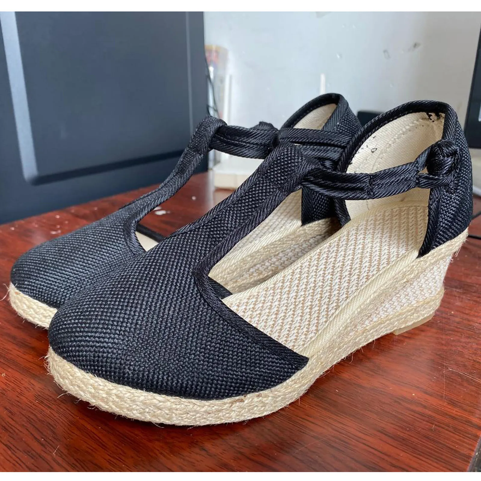 

Women's sandals, wedge heel, comfortable woven casual shoes, fashionable sandals, flip-flop beach shoes 2021