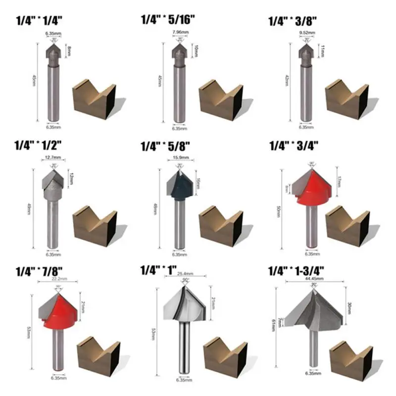 

1Pc 90 Degree V Type Milling Cutters Carpentry 6.35mm Wood Cutter Engraving Knife Router Bit For Woodworking Cutting Tools