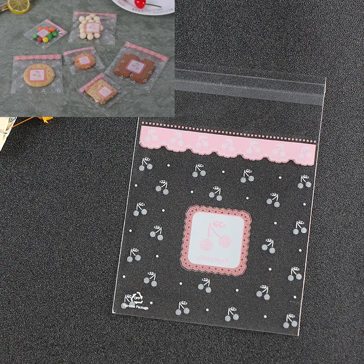 Clear And Cherry LBSISI Life 100 шт 10*10+ 3 см мешки для печенья, конфет для дома Рождество свадебное украшение самоклеящаяся пластиковая упаковка для пищевых продуктов полипропиленовый подарочный пакет - Цвет: Clear And Cherry