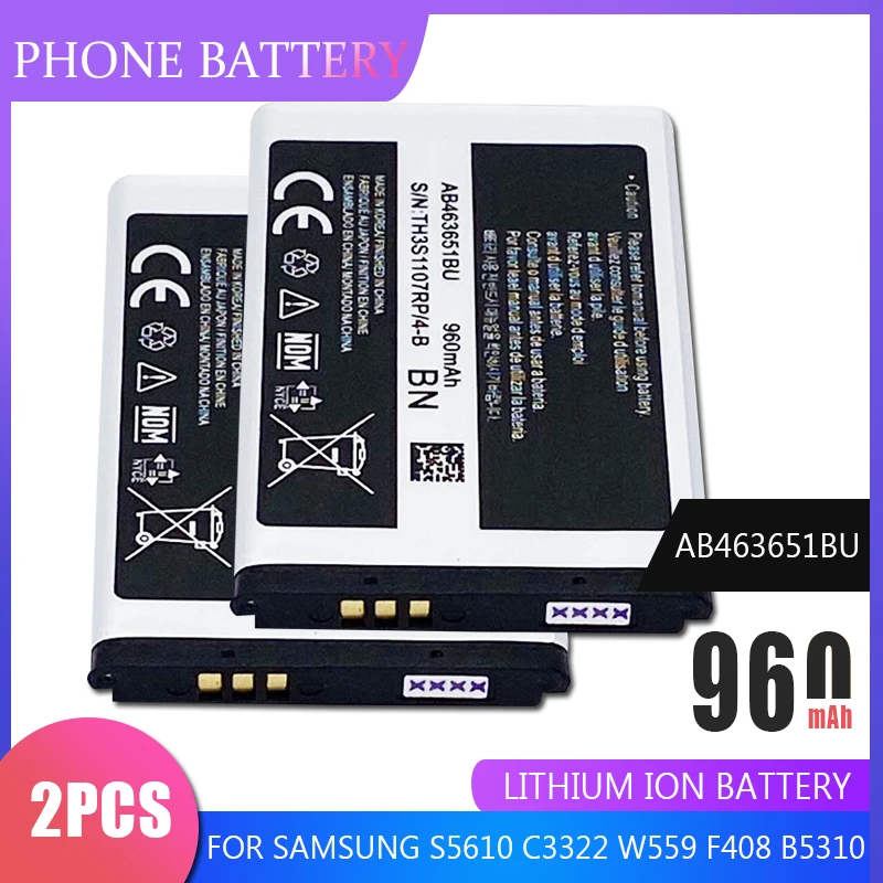 2 шт. AB463651BU батареи сотового телефона для Samsung W559 S5620I S5630C S5560C C3370 C3200 C3518 J808 F339 S5296 C3322