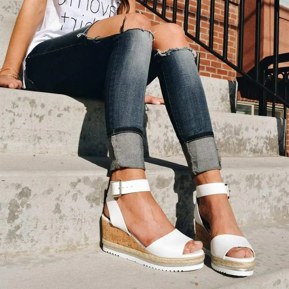 Сандалии WJ063 женские на высокой платформе босоножки из искусственной кожи