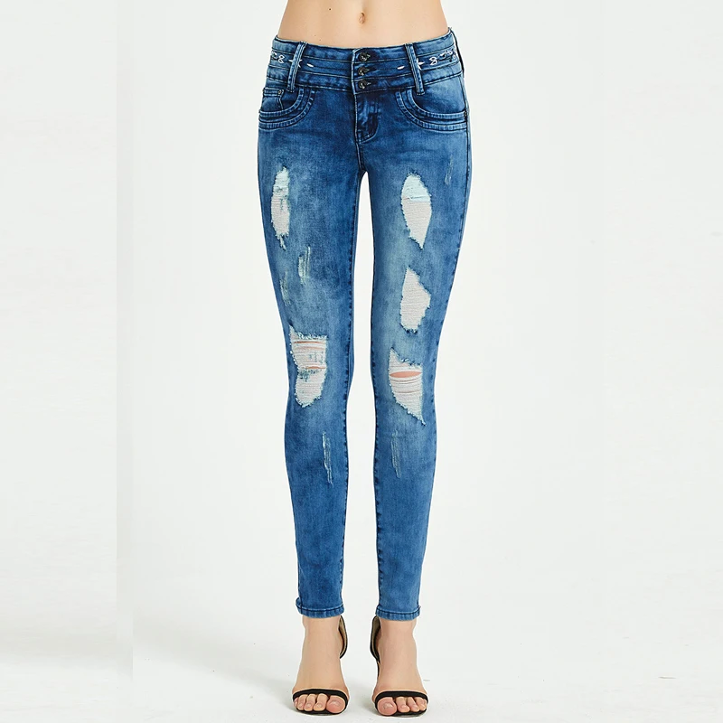 Стрейчевые обтягивающие эластичные рваные джинсы для женщин брюки карандаш с