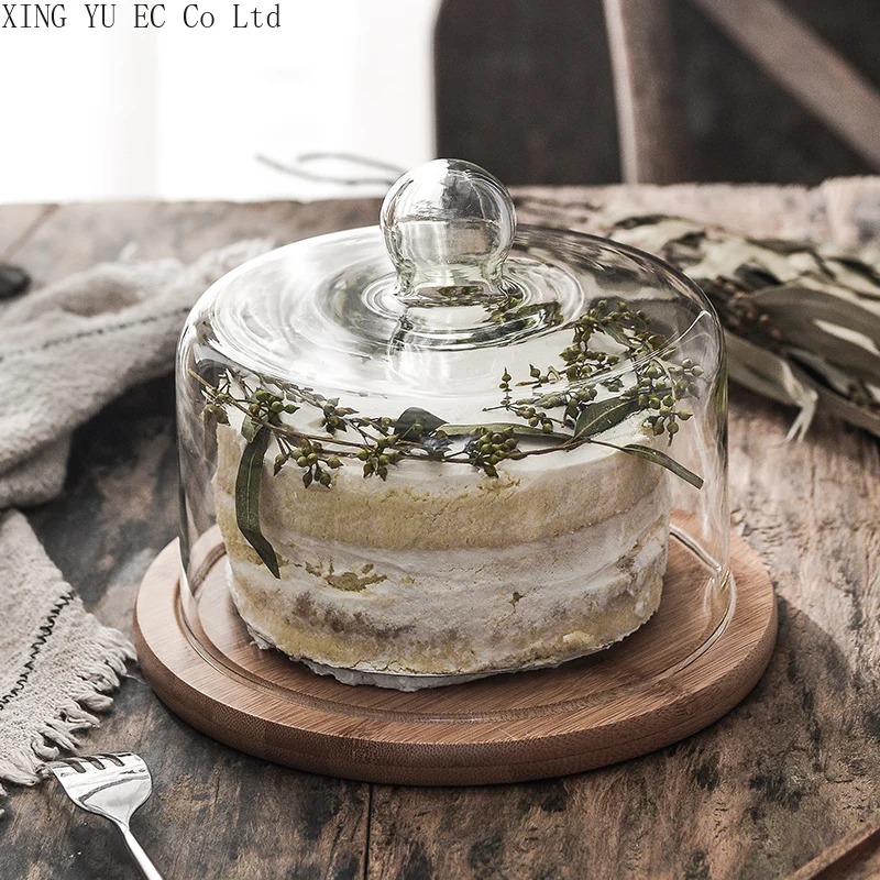 

Glass transparent cover fruit plate afternoon tea cake cover wooden glass cover dessert tray cake plate fruit pastry plate