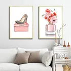 Самоклеящаяся настенная наклейка, цветок, парфюм, модный плакат, обувь на высоких каблуках, настенный художественный принт, современная картина для гостиной, домашний декор
