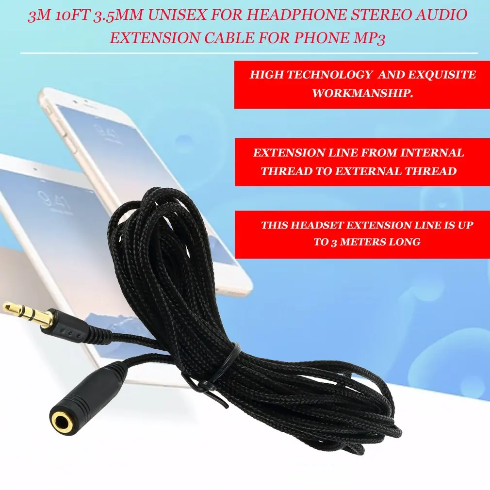 

10ft 3.5mm Earphone Extension CableUnisex For Headphone Stereo Audio Extension Cable Cord Adapter For Phone MP3