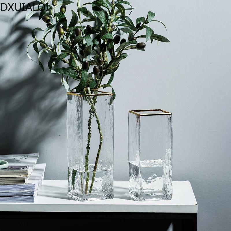 Скандинавская стеклянная ваза с золотым ободком аксессуары для украшения дома