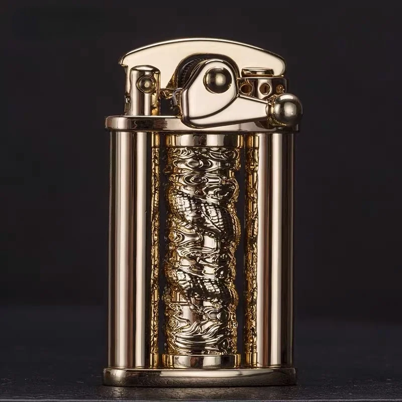 

Creative Decompression Lighter Dragon Column Rotating Rocker Kerosene Lighter Carved Personality Windproof Cigarette Mechero