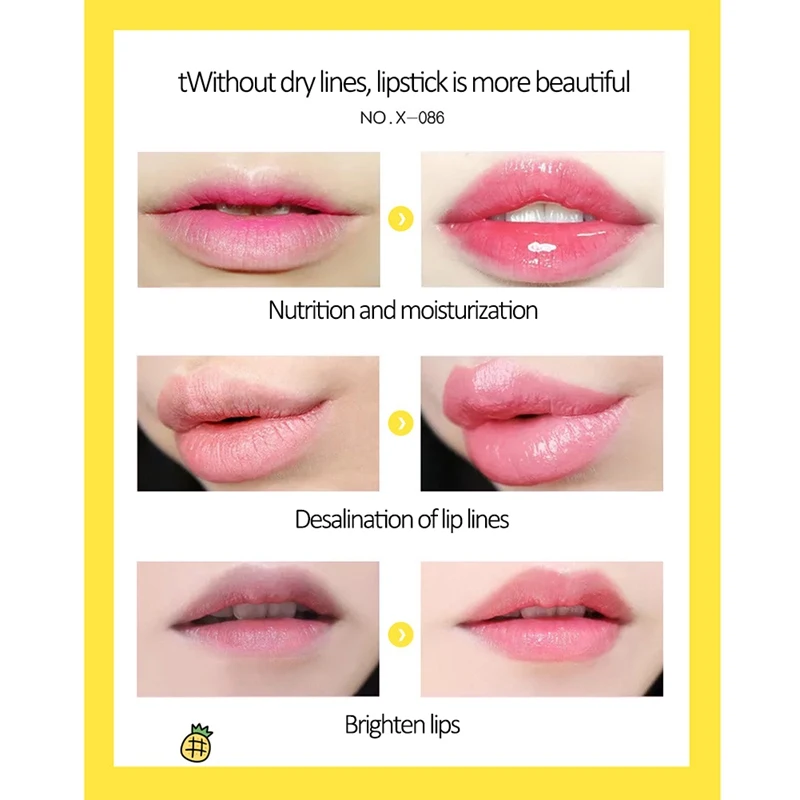 Ананасовый бальзам для губ увлажняющий гладкий с тонкими линиями осветляет цвет