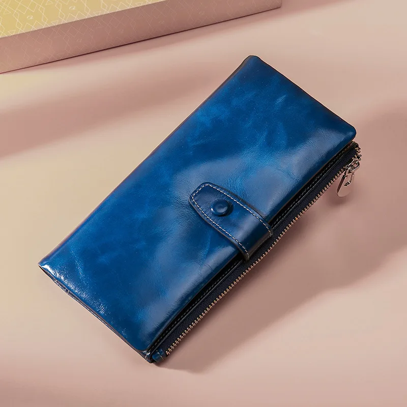 

Retro Genuine Leather For Women Wallet Card Bag Pocket Money Coin Anti-RFID Handbag Busines High Quality Female Purse Cowhide