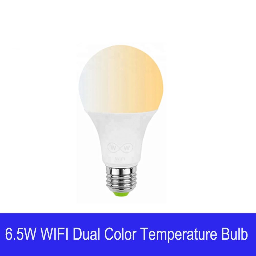 6.5W 100-264V Wifi Smart led Bulb Dual-Color Warm white Cold white light Bulb E27 Mobile Phone APP Switch to Adjust
