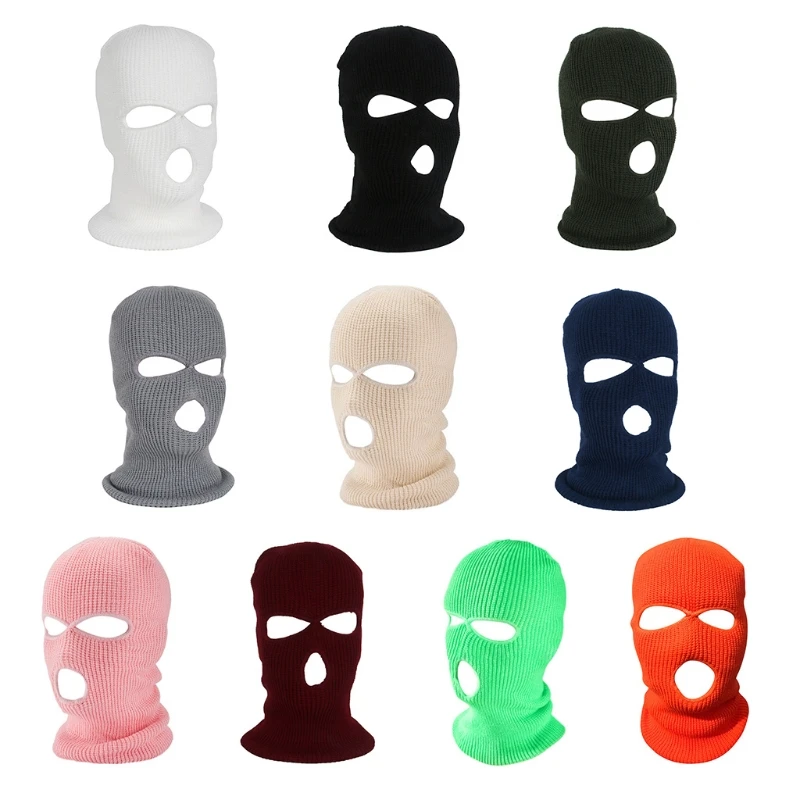 

3-Hole Knitted Full Face Cover Ski Winter Warm Cycling Neon Solid Color Balaclava Mask Hat Halloween Party Cosplay Cap