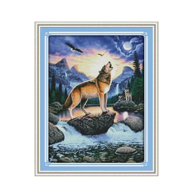 Набор для вышивки крестиком Howling wolf 14ct 11ct предварительно отпечатанный холст