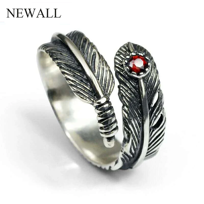 Посеребренный красный натуральный камень перо пары обещают кольцо Мода Мужской