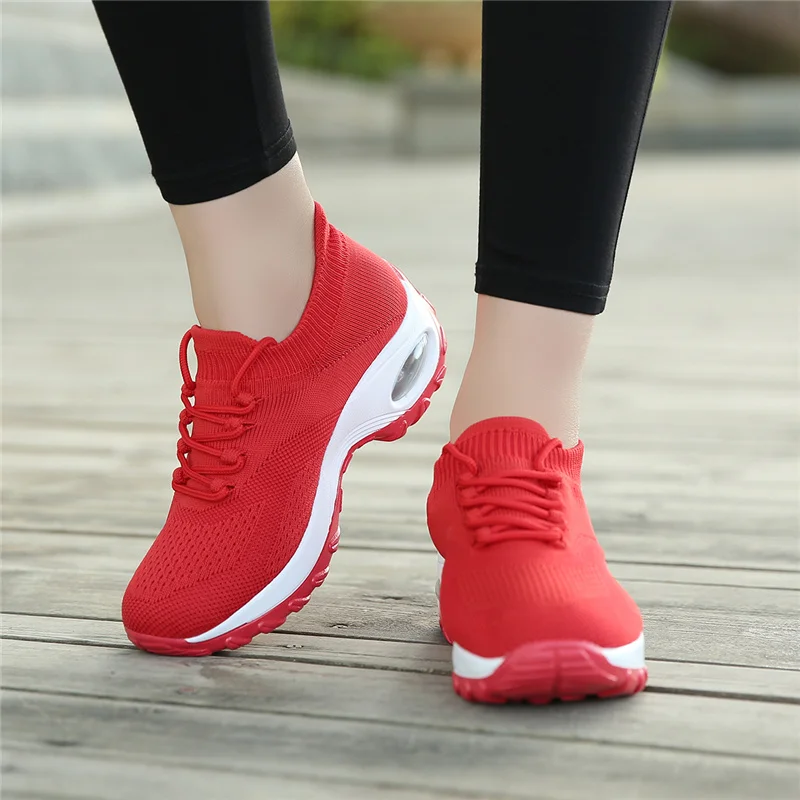 Women Tennis Shoes Breathable Lace-up Mesh Gym Sports Shoes Comfortable Air Cushion Trainers Sneakers