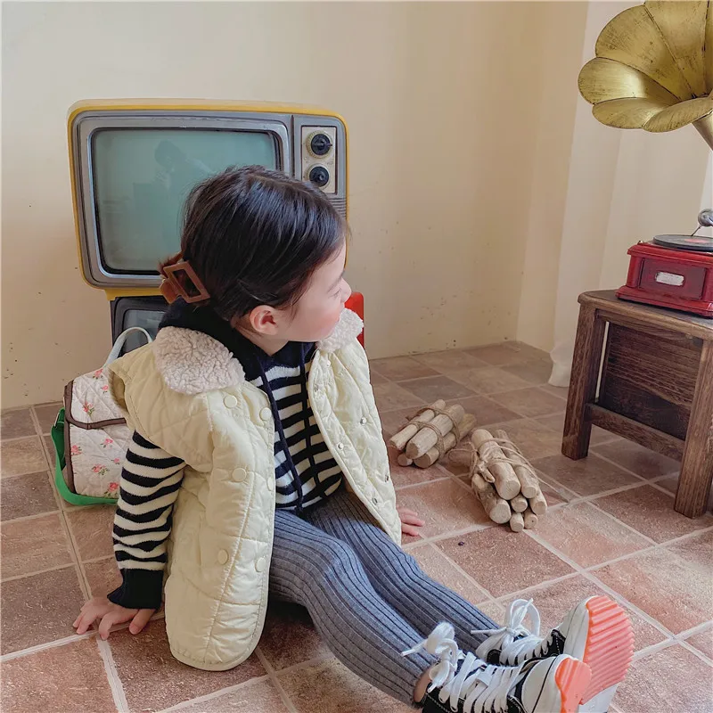

Vest Outerwear O-neck Collar Single Breasted Solid Regular Cotton New Fashion Simple Cute Cool Winter Autumn Children Girls