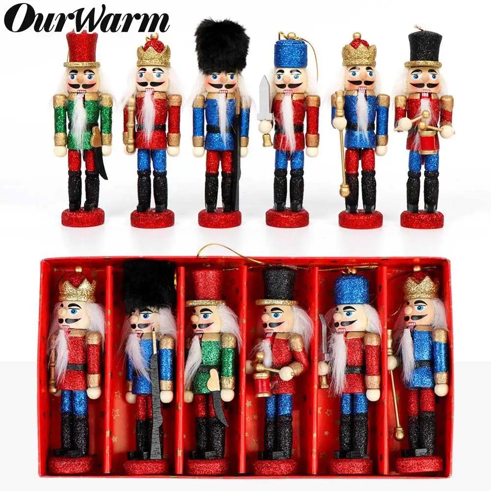 OurWarm 6 шт. Рождественская русская деревянная кукла Щелкунчик Рождественская елка орнамент Висячие новогодние подарки украшения для рождественской вечеринки