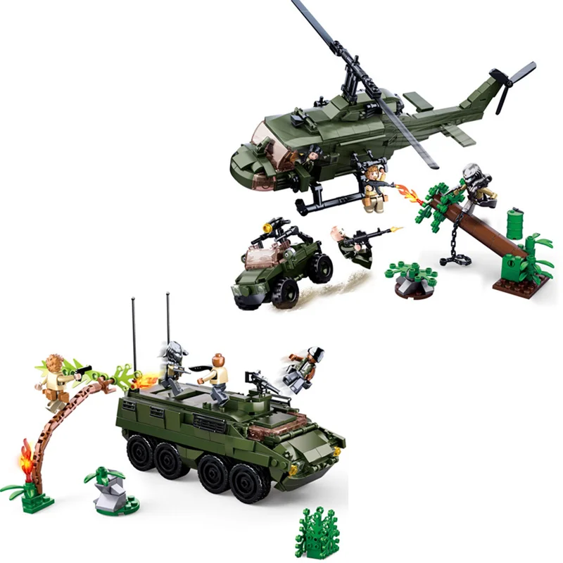 Конструктор SLUBAN Alien Predator M18 детский бронированный танк вертолет строительные