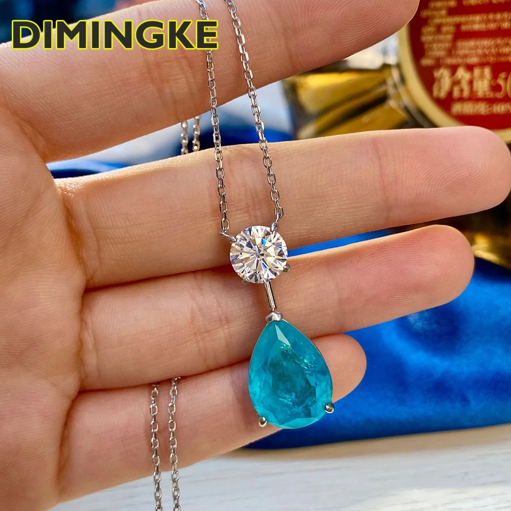 

DIMINGKE натуральный 12*16 капли воды Турмалин Параиба, ожерелье с драгоценным камнем, S925 стерлингового серебра ювелирные изделия коктейль для ве...