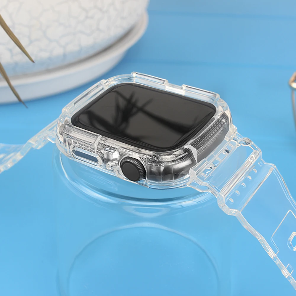 Silicone Crystal Clear Sports Wristband, for Apple Watch Band Series SE6 5 44mm 42mm, Replacement Strap for iWatch 3 2 38mm 40mm