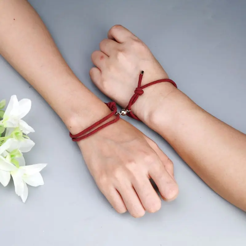 ANGELADY 2Pcs Minimalist Lovers Matching Friendship Bracelet Set - Rope Braided Couple Magnetic Distance Bracelet Set - Lover Jewelry image 5